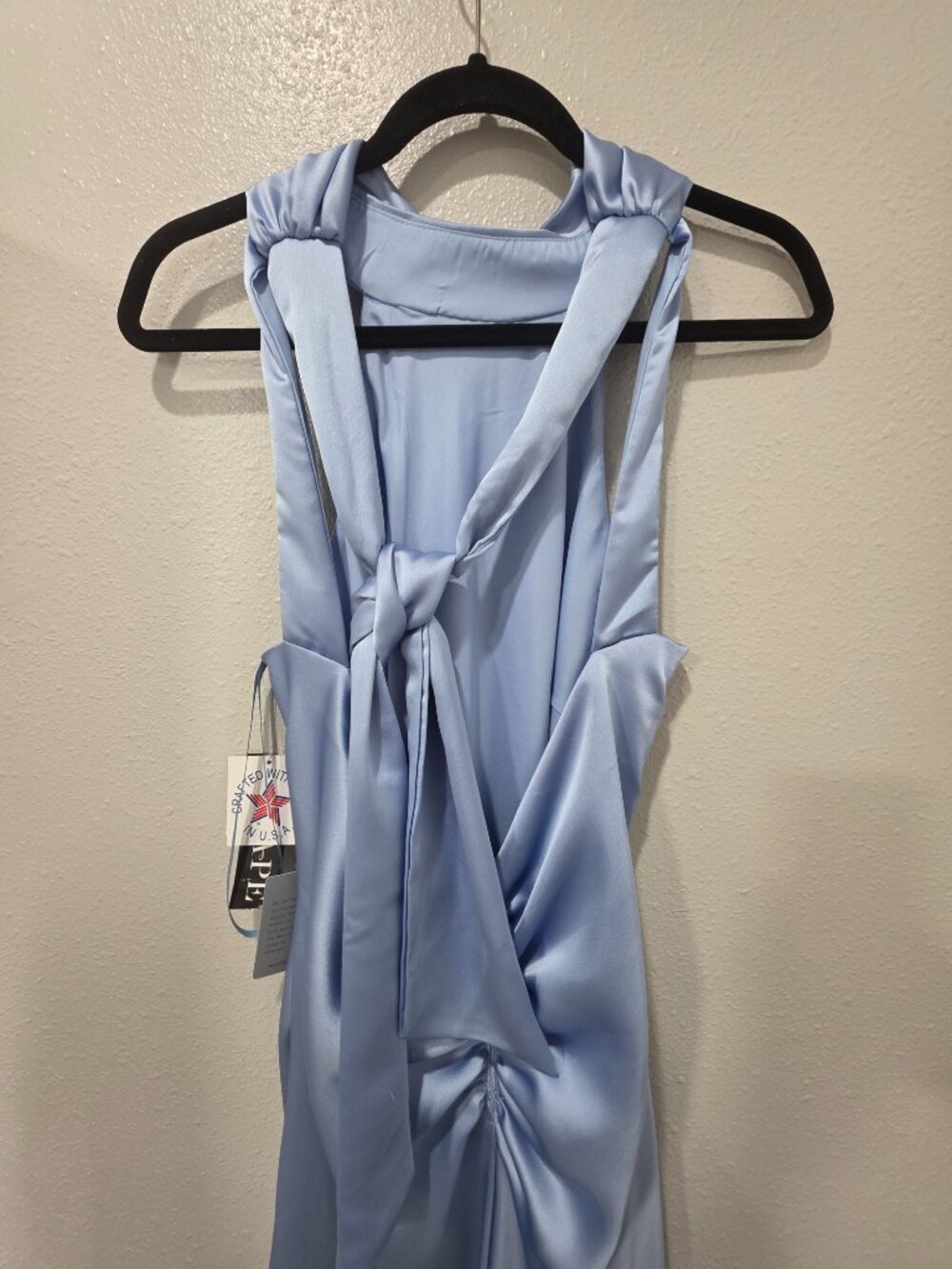 Xscape Sky Blue Satin Halter Gown – Size 10 NWT – Open Back Formal Maxi Gown - Picture 7 of 12